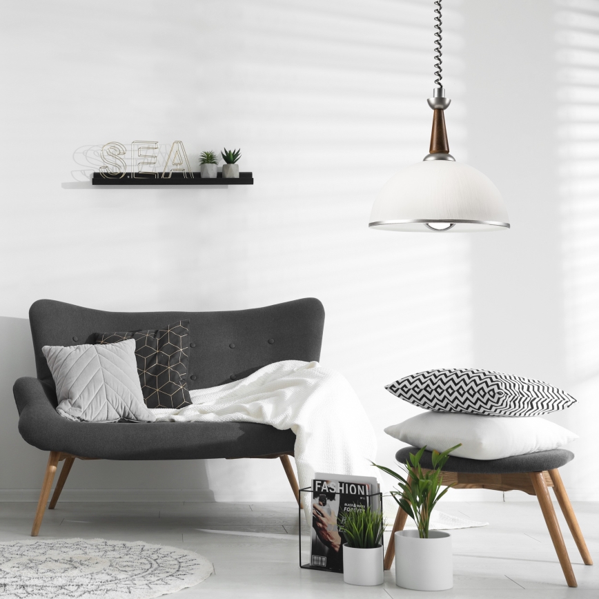 Lámpara colgante retráctil CHIARA 1xE27/60W/230V plata/marrón oscuro/haya
