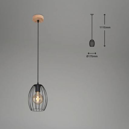 Lámpara colgante con cable 1xE27/60W/230V negra