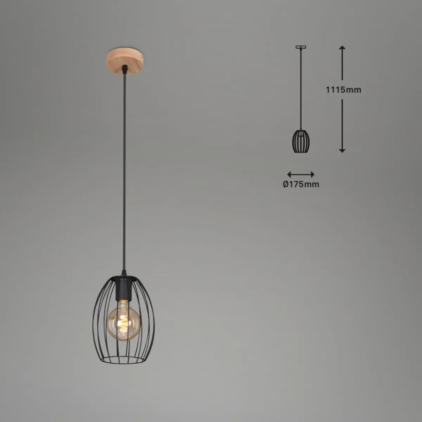 Lámpara colgante con cable 1xE27/60W/230V negra