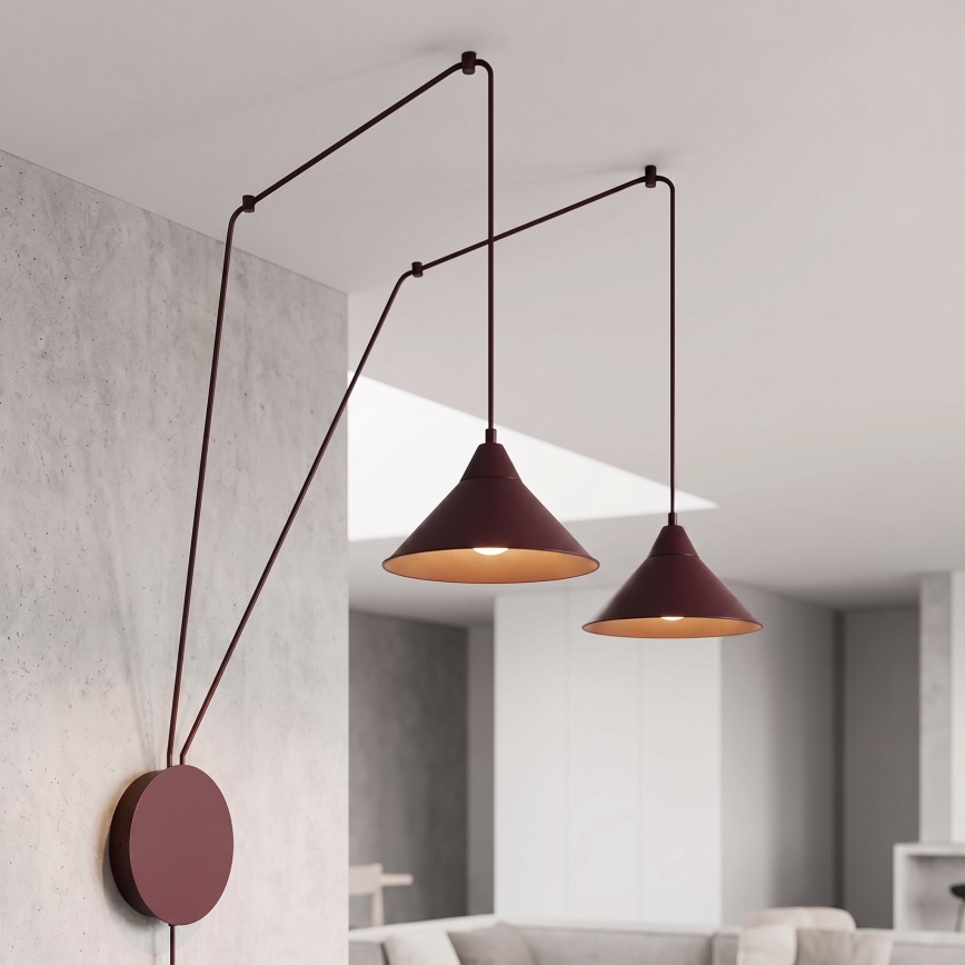 Lámpara colgante con cable ABRAMO 2xE27/15W/230V roja