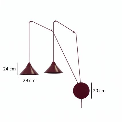 Lámpara colgante con cable ABRAMO 2xE27/15W/230V roja