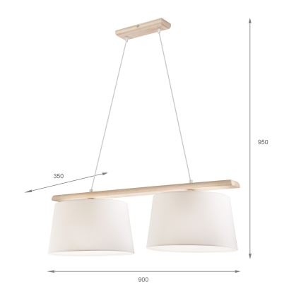 Lámpara colgante con cable AIDA 2xE27/60W/230V, diámetro 35 cm, roble/blanco