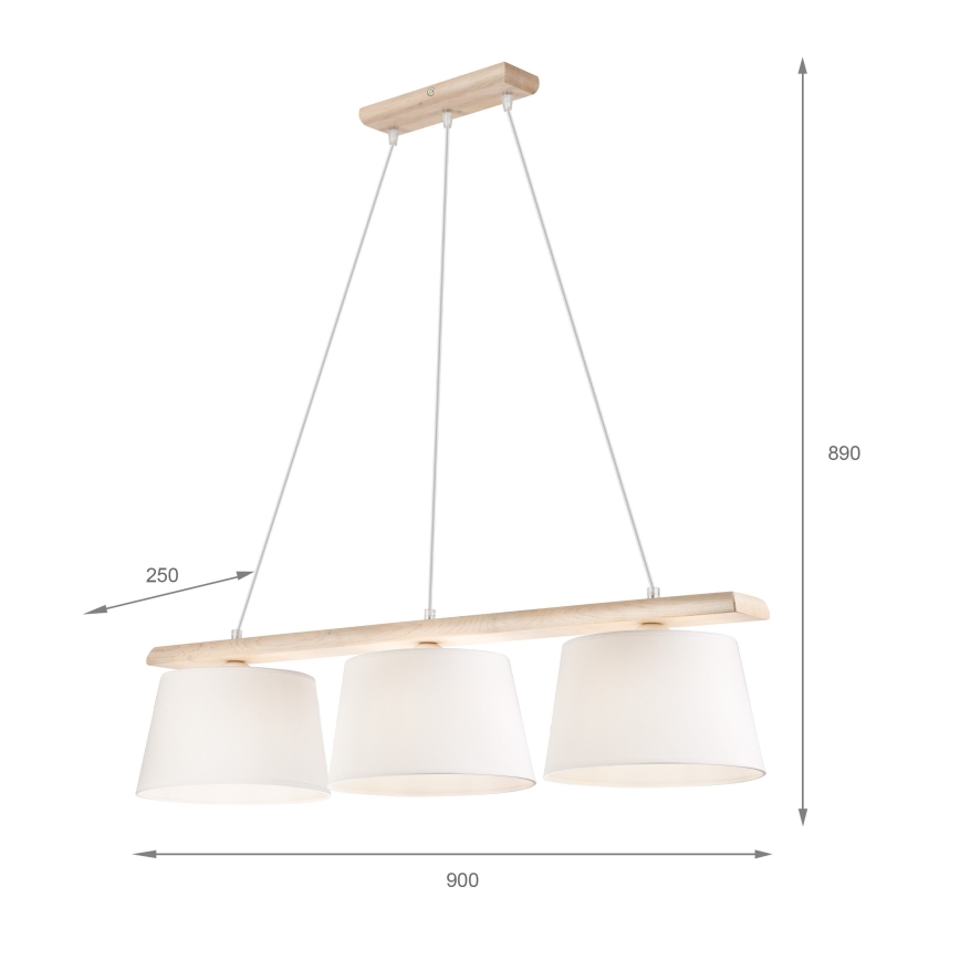 Lámpara colgante con cable AIDA 3xE27/60W/230V Ø 25 cm roble/blanco