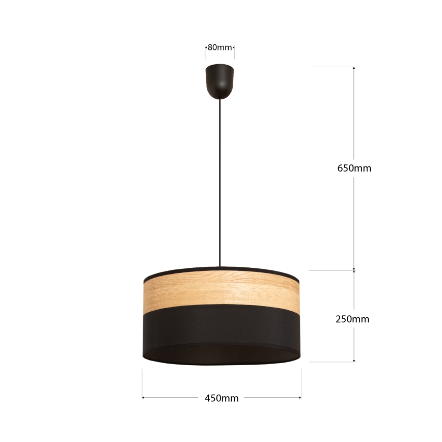 Lámpara colgante con cable ALBA 1xE27/15W/230V Ø 45 cm negro/marrón