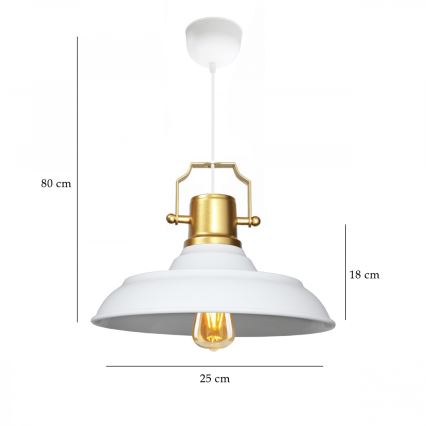Lámpara colgante con cable AYD 1xE27/40W/230V blanca/dorada
