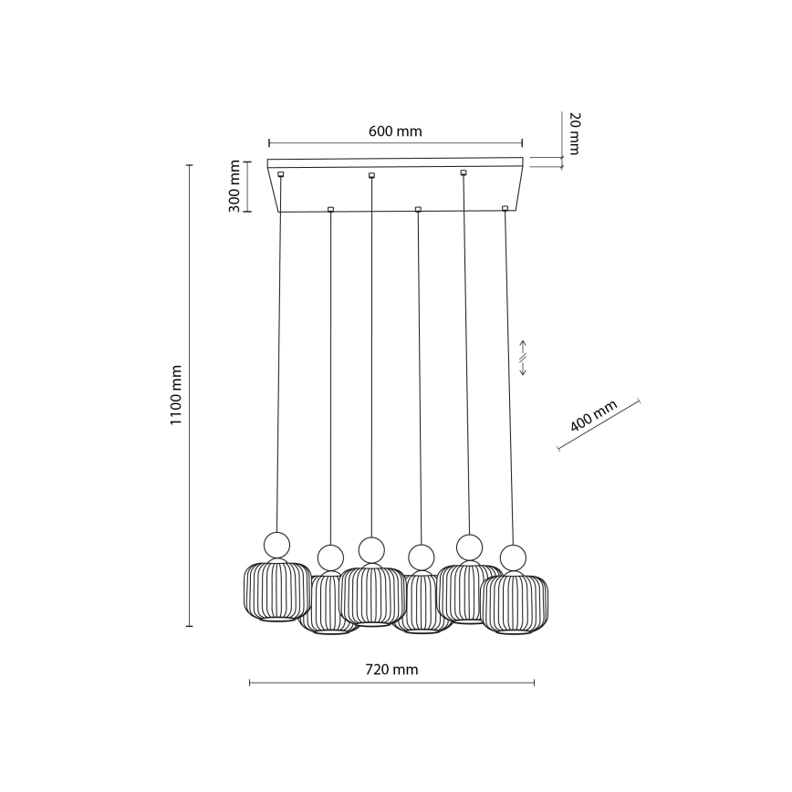 Lámpara colgante con cable BALLO 6xE14/10W/230V beige