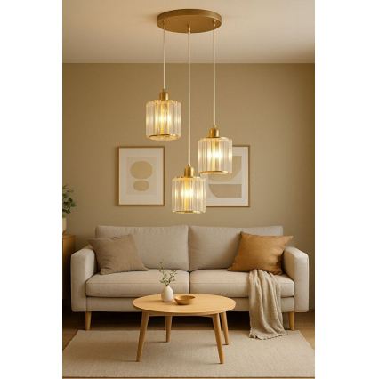Lámpara colgante con cable BELLA 3xE27/40W/230V dorada