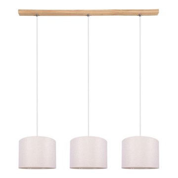 Lámpara colgante con cable BENITA 3xE27/40W/230V crema/roble
