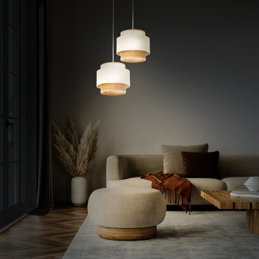 Lámpara colgante con cable BOHO 2xE27/60W/230V blanca/yute