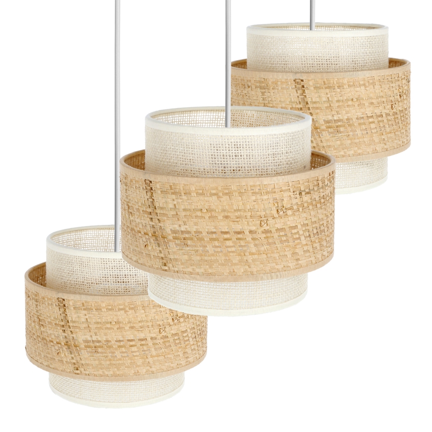 Lámpara colgante con cable BOHO 3xE27/60W/230V yute/crema
