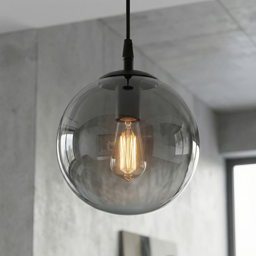 Lámpara colgante con cable COSMO 1xE14/10W/230V Ø 14 cm negra/negro ahumado