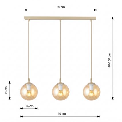 Lámpara colgante con cable COSMO 3xE14/10W/230V beige/ahumado beige