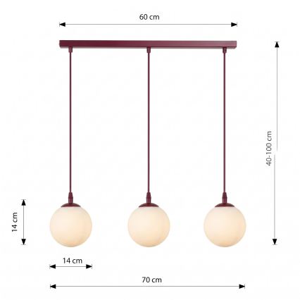 Lámpara colgante con cable COSMO 3xE14/10W/230V rojo/blanco