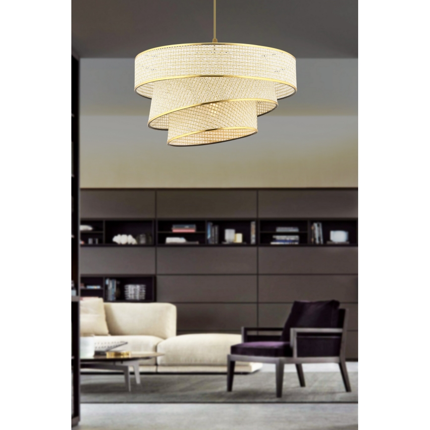 Lámpara colgante con cable COUPER 1xE27/60W/230V crema/dorada