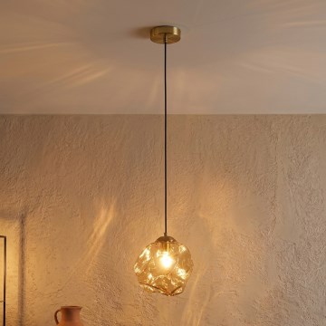 Lámpara colgante con cable CRISTAL 1xE14/15W/230V latón/beige ahumado