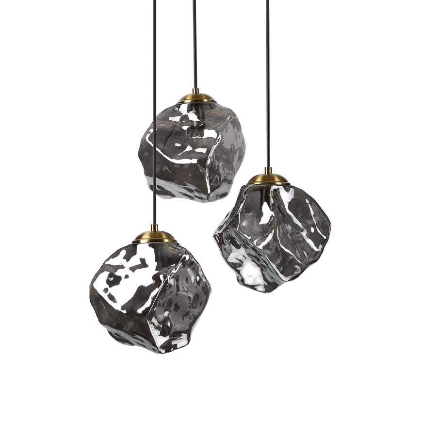 Lámpara colgante con cable CRISTAL 3xE14/15W/230V latón/negro ahumado