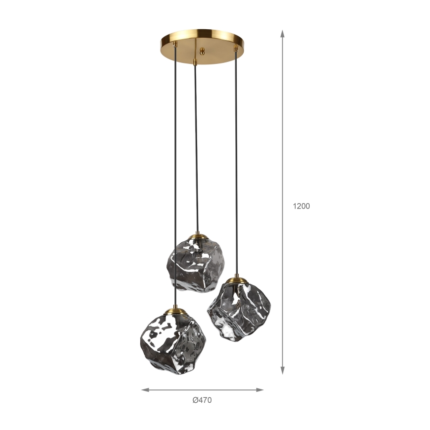 Lámpara colgante con cable CRISTAL 3xE14/15W/230V latón/negro ahumado