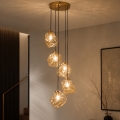 Lámpara colgante con cable CRISTAL 5xE14/15W/230V latón/beige ahumado