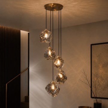Lámpara colgante con cable CRISTAL 5xE14/15W/230V latón/negro ahumado