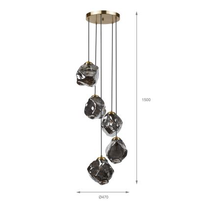 Lámpara colgante con cable CRISTAL 5xE14/15W/230V latón/negro ahumado