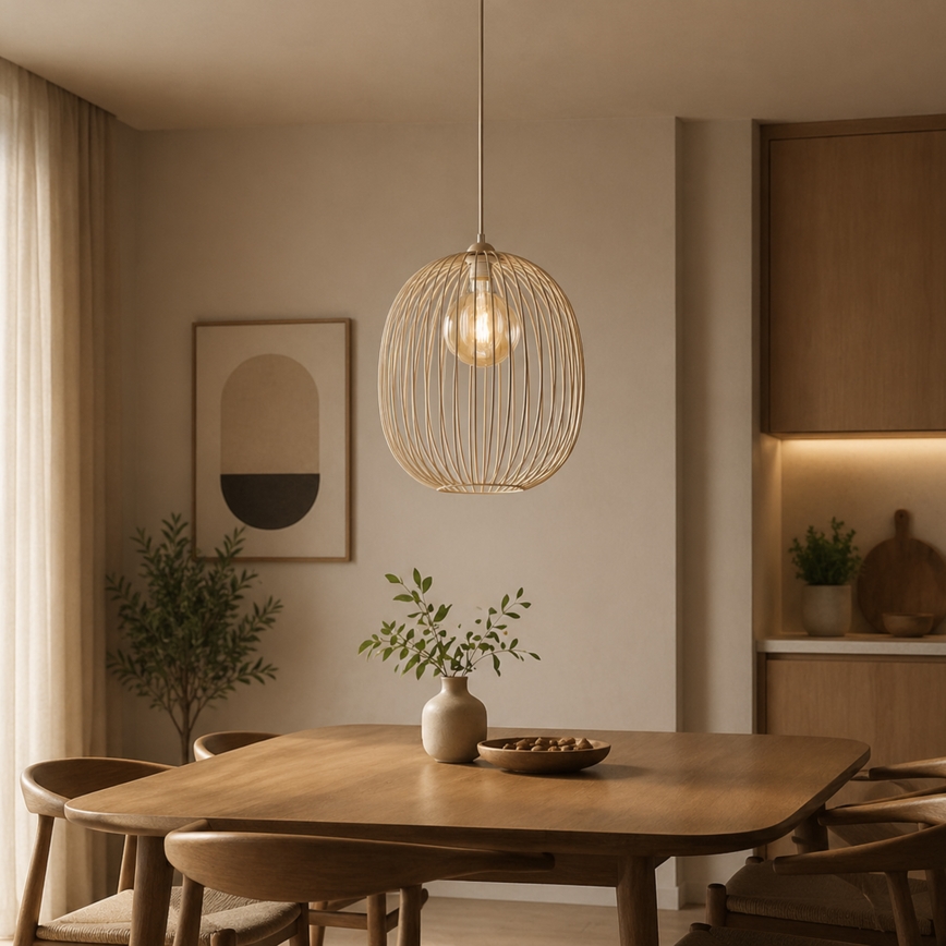 Lámpara colgante con cable DESTELLO 1xE27/15W/230V diámetro 33 cm beige