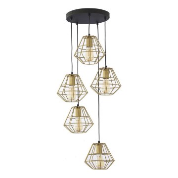 Lámpara colgante con cable DIAMOND 5xE27/15W/230V negra/dorada