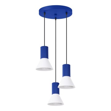 Lámpara colgante con cable ESTRIA 3xE14/10W/230V, diámetro 30 cm, azul