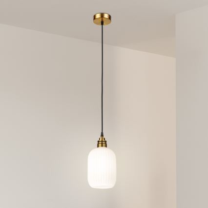 Lámpara colgante con cable HECTOR 1xE27/15W/230V blanco/latón Ø 14 cm