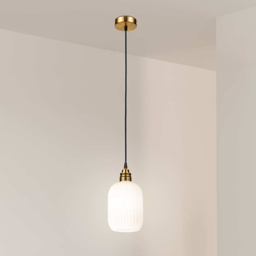 Lámpara colgante con cable HECTOR 1xE27/15W/230V blanco/latón Ø 14 cm
