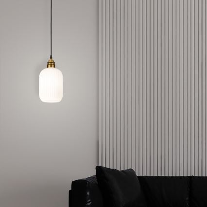 Lámpara colgante con cable HECTOR 1xE27/15W/230V blanco/latón Ø 14 cm
