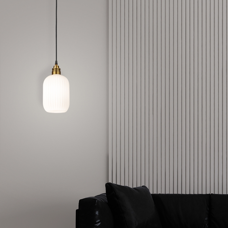 Lámpara colgante con cable HECTOR 1xE27/15W/230V blanco/latón Ø 14 cm