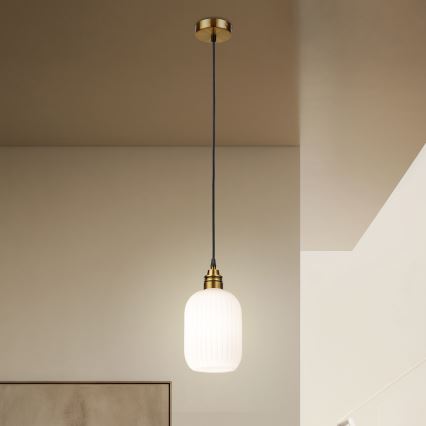 Lámpara colgante con cable HECTOR 1xE27/15W/230V blanco/latón Ø 14 cm