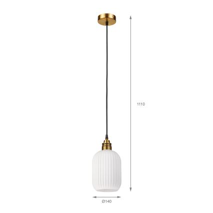 Lámpara colgante con cable HECTOR 1xE27/15W/230V blanco/latón Ø 14 cm