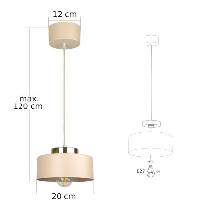 Lámpara colgante con cable IGNIA 1xE27/60W/230V beige/dorado