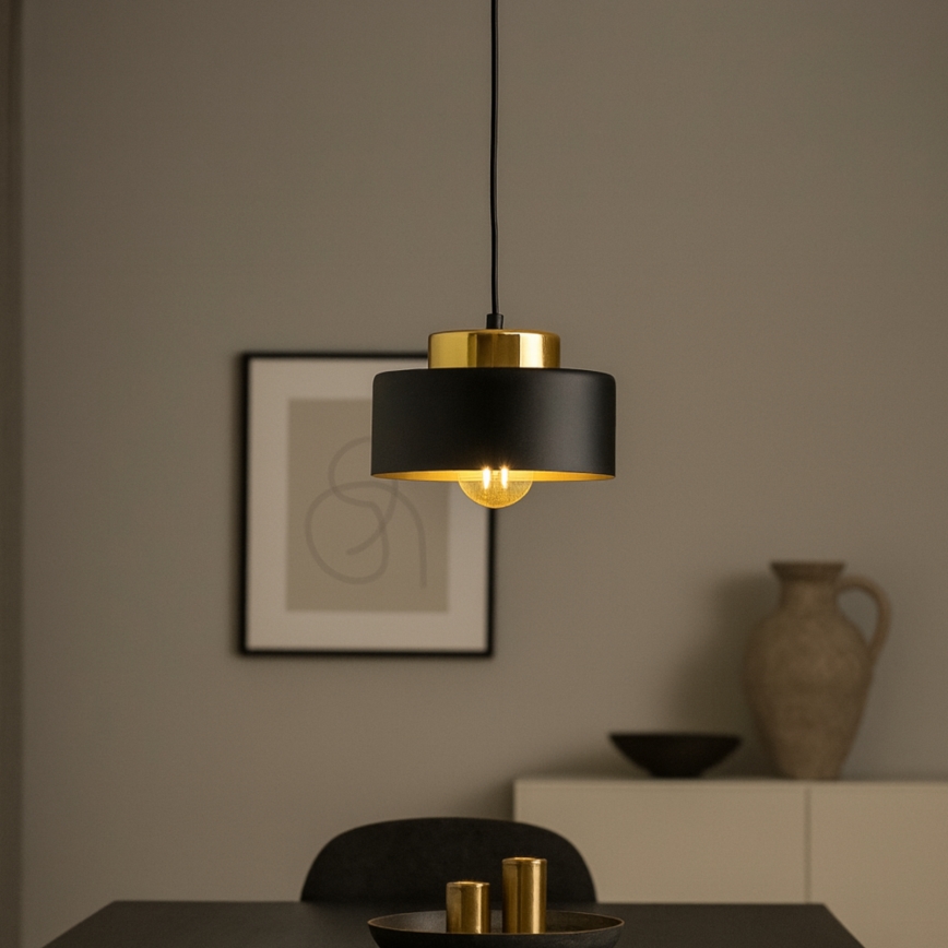 Lámpara colgante con cable IGNIA 1xE27/60W/230V negro/dorado