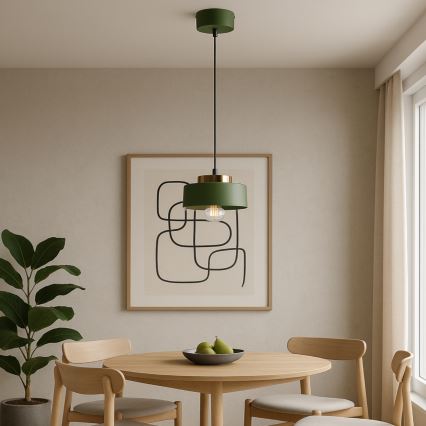 Lámpara colgante con cable IGNIA 1xE27/60W/230V verde/dorado