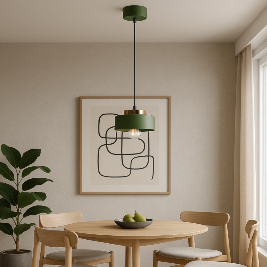 Lámpara colgante con cable IGNIA 1xE27/60W/230V verde/dorado