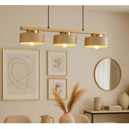 Lámpara colgante con cable IGNIA 3xE27/60W/230V beige/dorado