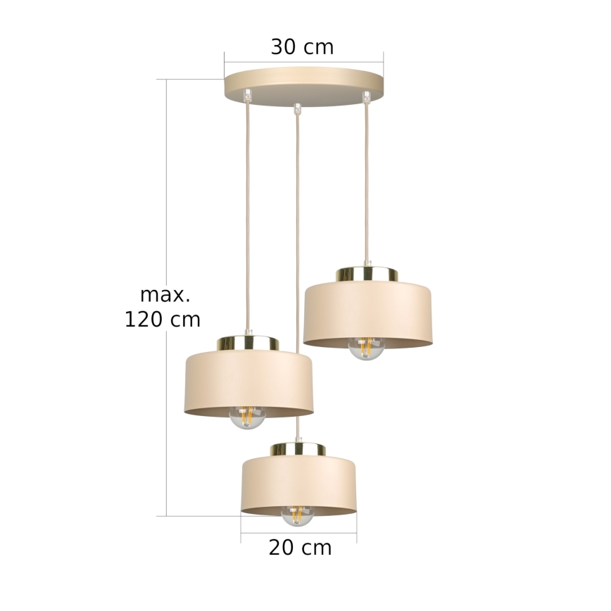 Lámpara colgante con cable IGNIA 3xE27/60W/230V beige/dorado