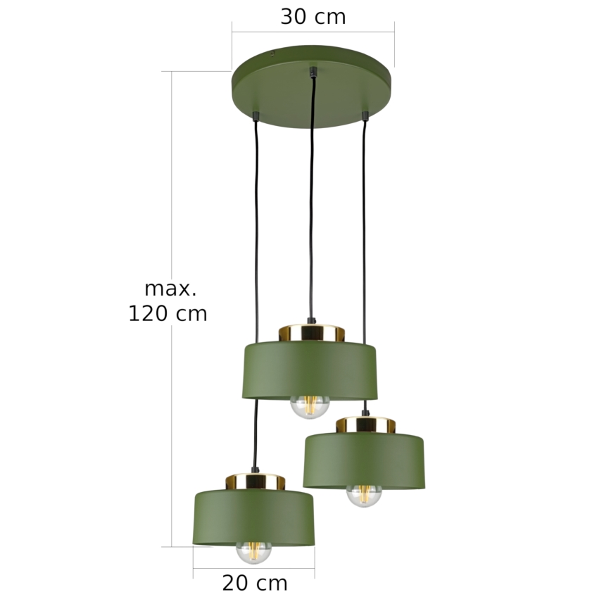 Lámpara colgante con cable IGNIA 3xE27/60W/230V verde/dorado