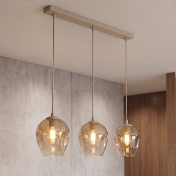 Lámpara colgante con cable ISTAR 3xE27/15W/230V beige/ahumado beige