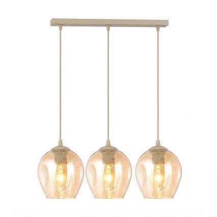 Lámpara colgante con cable ISTAR 3xE27/15W/230V beige/ahumado beige