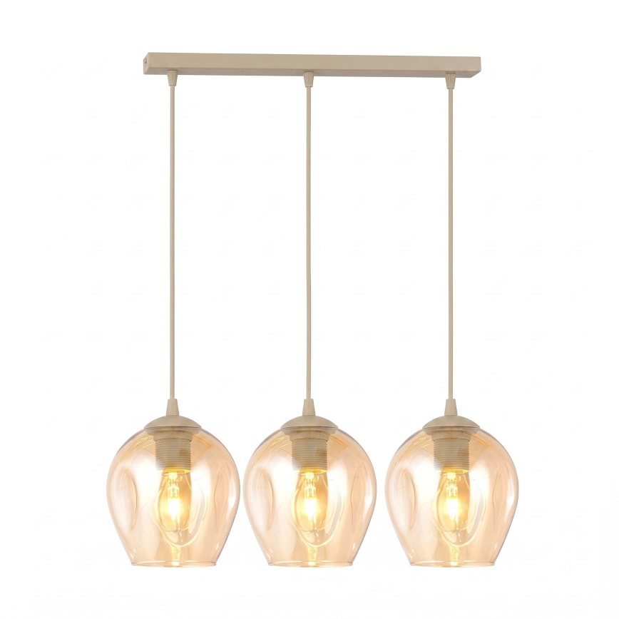 Lámpara colgante con cable ISTAR 3xE27/15W/230V beige/ahumado beige