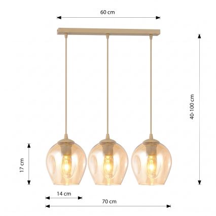 Lámpara colgante con cable ISTAR 3xE27/15W/230V beige/ahumado beige