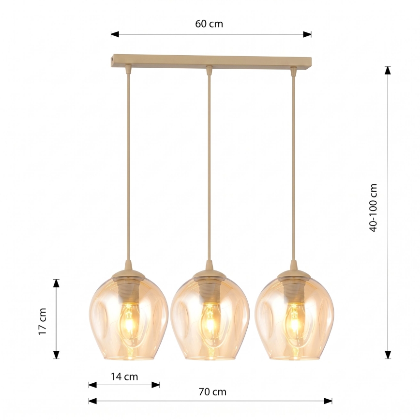 Lámpara colgante con cable ISTAR 3xE27/15W/230V beige/ahumado beige