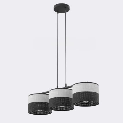Lámpara colgante con cable KARBON 3xE27/15W/230V negra/gris