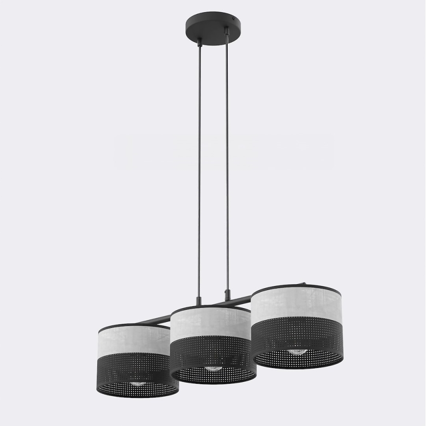 Lámpara colgante con cable KARBON 3xE27/15W/230V negra/gris
