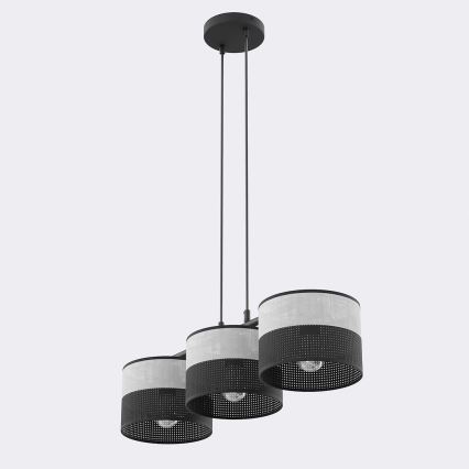 Lámpara colgante con cable KARBON 3xE27/15W/230V negra/gris