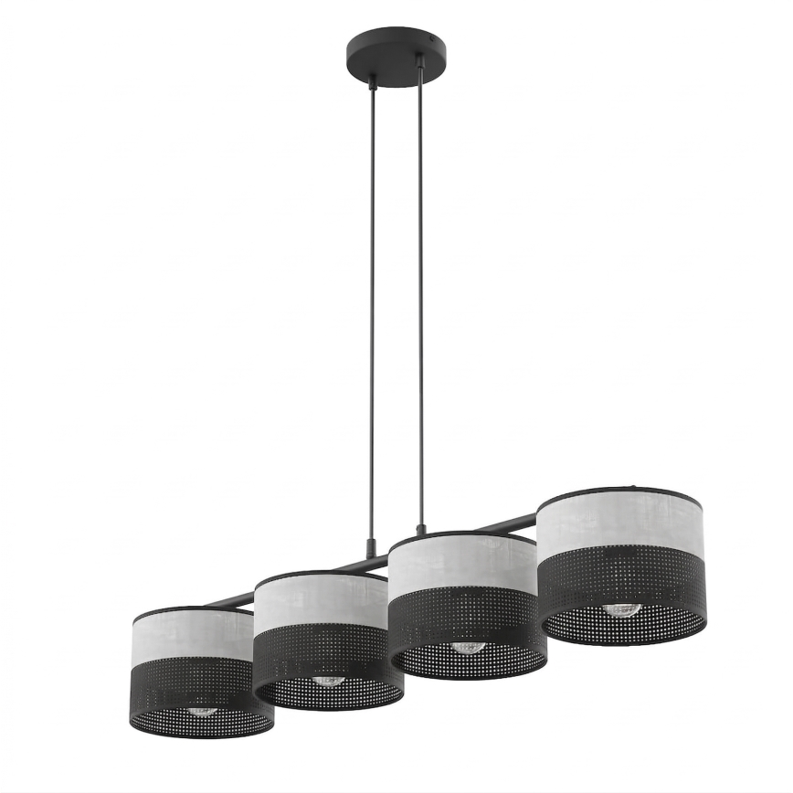 Lámpara colgante con cable KARBON 4xE27/15W/230V negro/gris