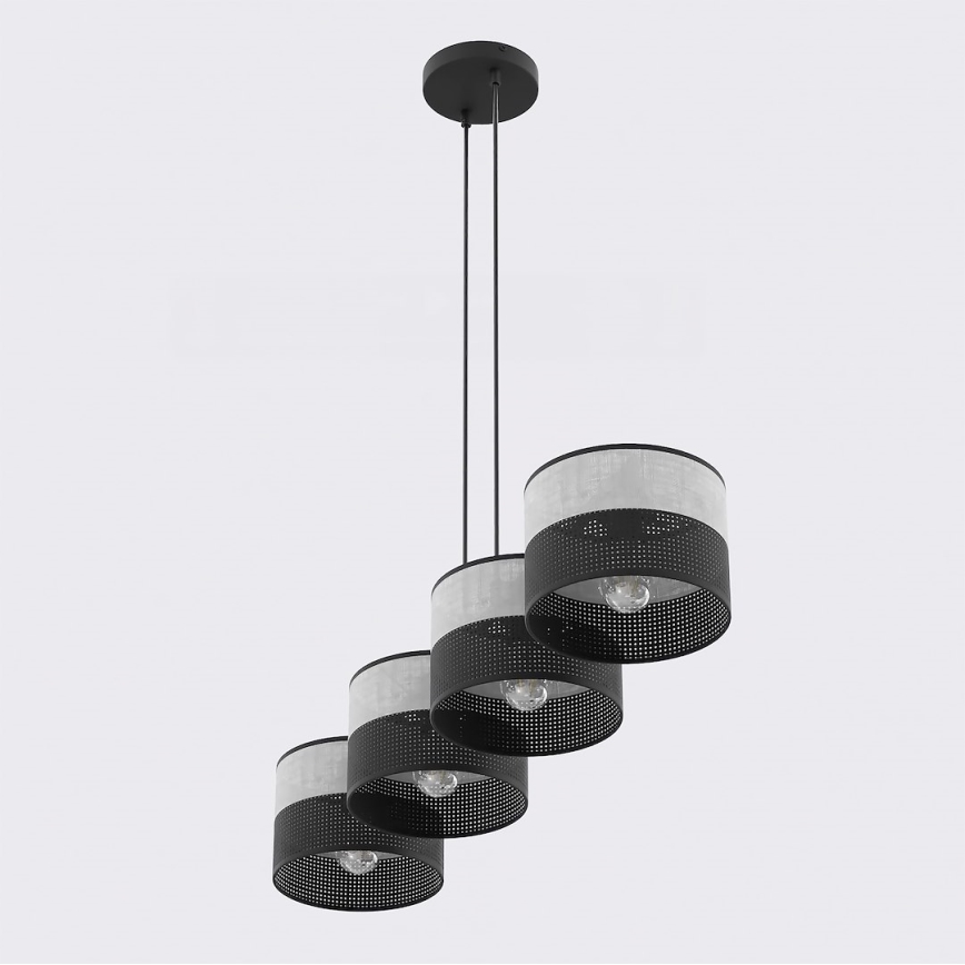 Lámpara colgante con cable KARBON 4xE27/15W/230V negro/gris